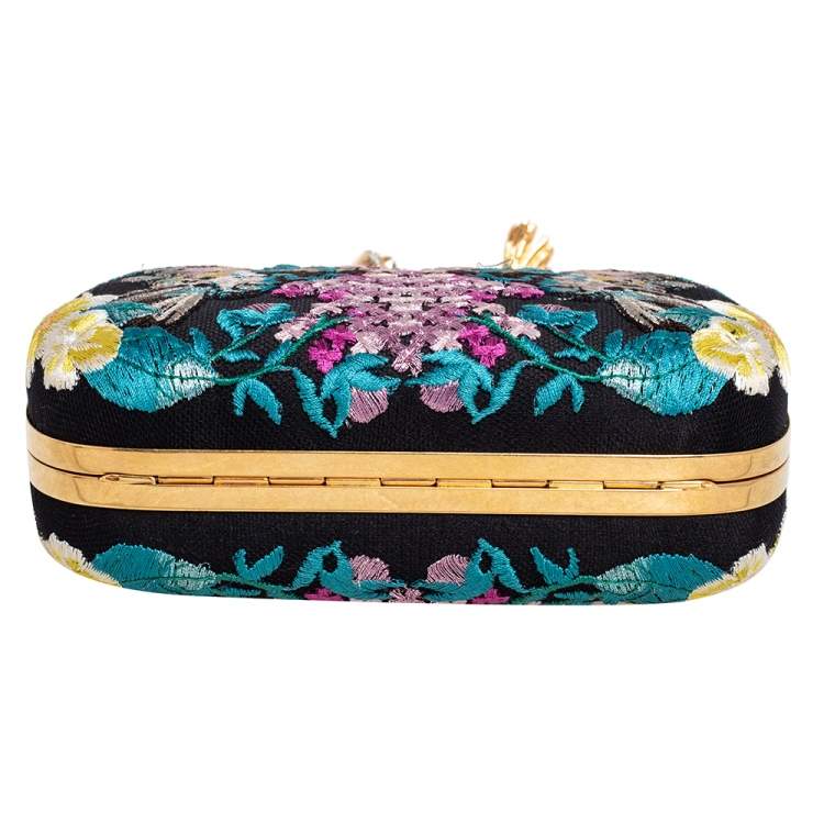 Pre Owned Alexander McQueen Multicolor Silk Embroidered Hummingbird Knuckle Duster Clutch