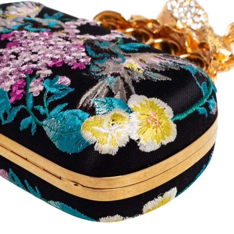 Pre Owned Alexander McQueen Multicolor Silk Embroidered Hummingbird Knuckle Duster Clutch