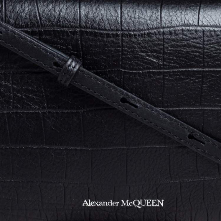 Pre Owned Alexander McQueen Black Croc Embossed Leather The Story Shoulder Bag