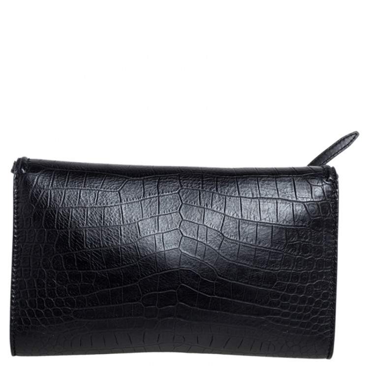 Pre Owned Alexander McQueen Black Croc Embossed Leather The Story Shoulder Bag