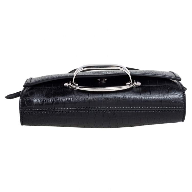 Pre Owned Alexander McQueen Black Croc Embossed Leather The Story Shoulder Bag