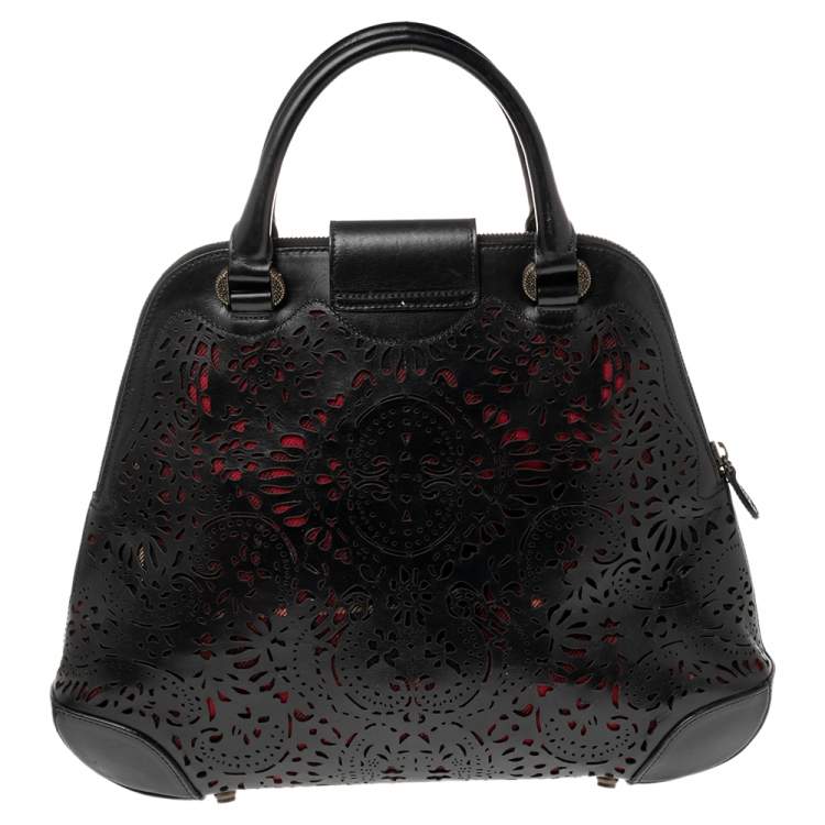 مملوكة مسبقًا Alexander McQueen Black Laser Cut Leather Satchel
