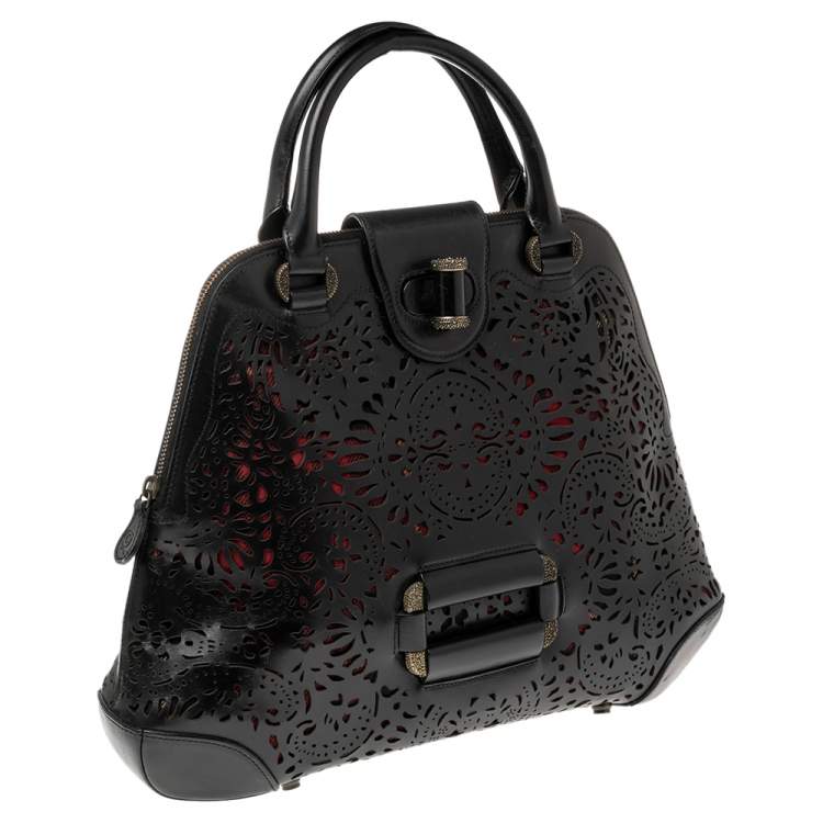 مملوكة مسبقًا Alexander McQueen Black Laser Cut Leather Satchel