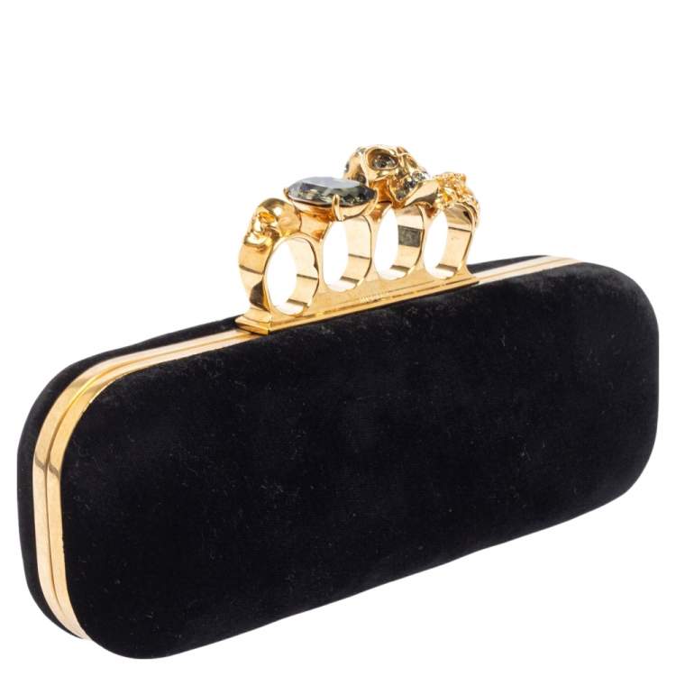Pre Owned Alexander McQueen Black Velvet Skull Knuckle Box Clutch