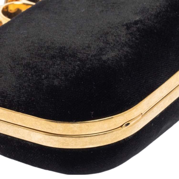 Pre Owned Alexander McQueen Black Velvet Skull Knuckle Box Clutch