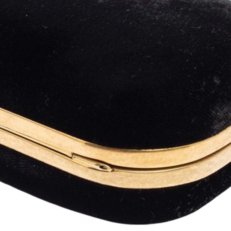 Pre Owned Alexander McQueen Black Velvet Skull Knuckle Box Clutch
