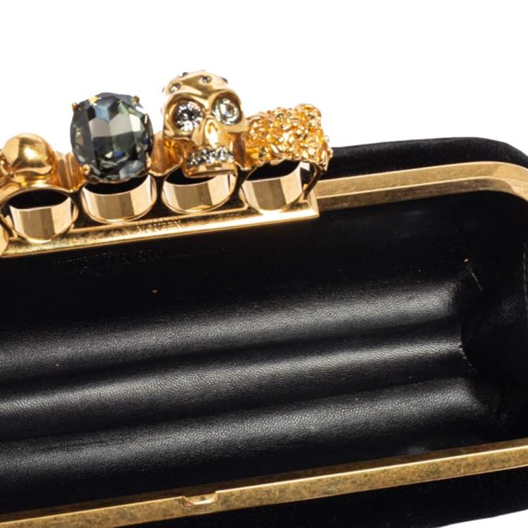 Pre Owned Alexander McQueen Black Velvet Skull Knuckle Box Clutch