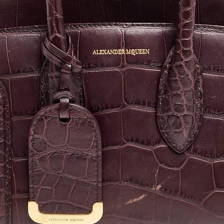 Alexander McQueen Burgundy Croc Embossed Leather Heroine 21 Satchel