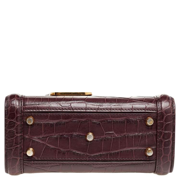 Pre Owned Alexander McQueen Burgundy Croc Embossed Leather Heroine 21 Satchel