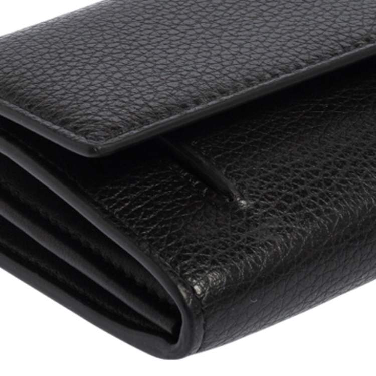 Pre Owned Alexander McQueen Black Leather Skull Continental Wallet On Chain