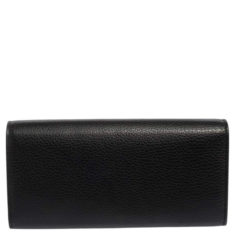 Pre Owned Alexander McQueen Black Leather Skull Continental Wallet On Chain