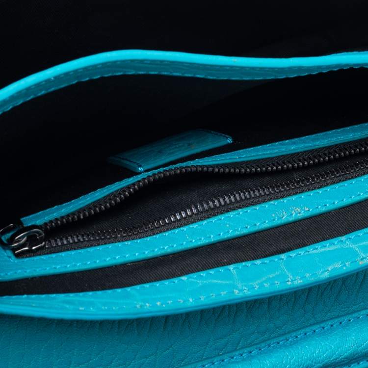 Pre Owned Alexander McQueen Turquoise Leather Simple Fold Chain Shoulder Bag
