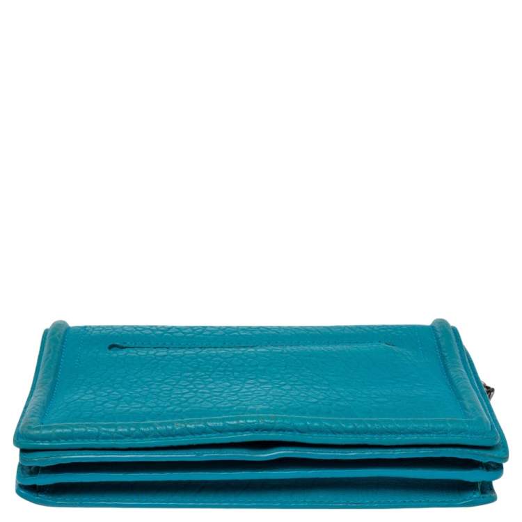 Pre Owned Alexander McQueen Turquoise Leather Simple Fold Chain Shoulder Bag
