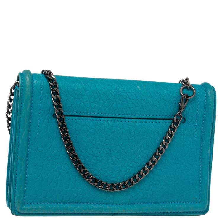 Pre Owned Alexander McQueen Turquoise Leather Simple Fold Chain Shoulder Bag