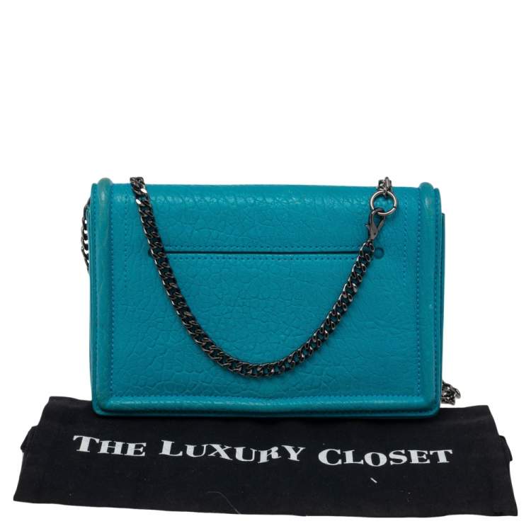 Pre Owned Alexander McQueen Turquoise Leather Simple Fold Chain Shoulder Bag