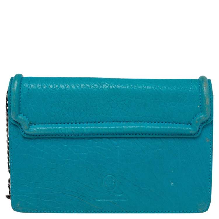 Pre Owned Alexander McQueen Turquoise Leather Simple Fold Chain Shoulder Bag