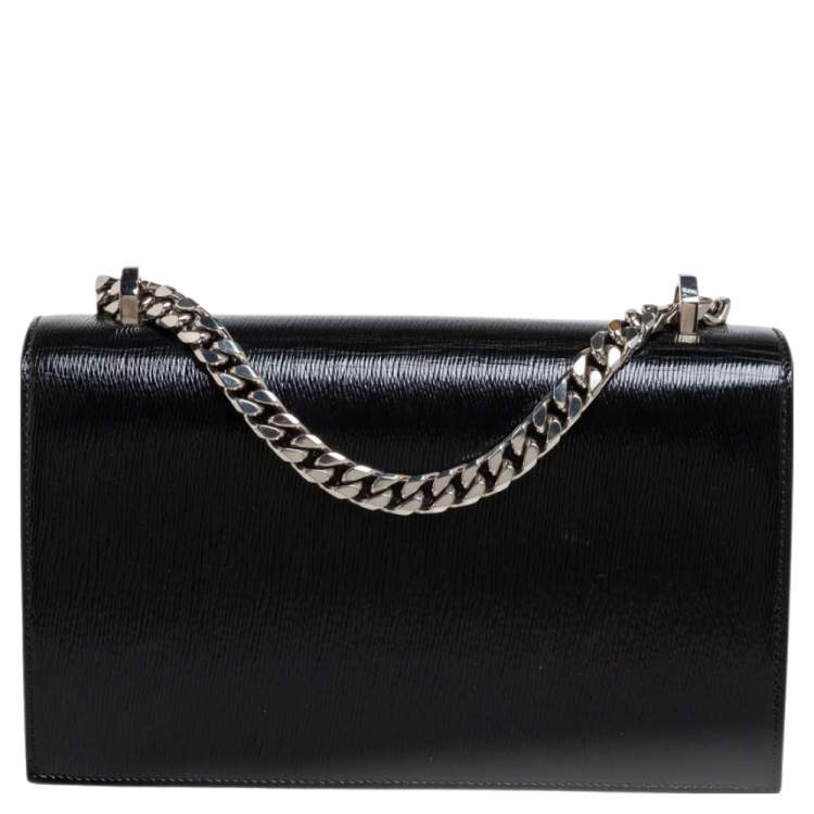 Pre Owned Alexander McQueen Black Patent Leather 4 Ring Flap Shoulder Bag