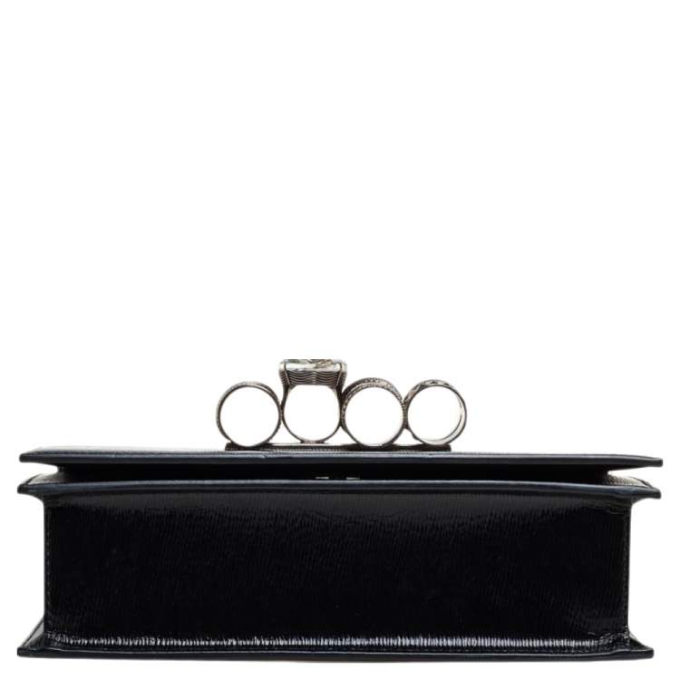 Pre Owned Alexander McQueen Black Patent Leather 4 Ring Flap Shoulder Bag