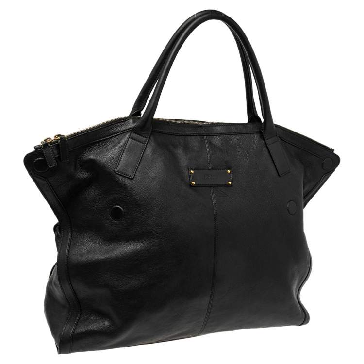 Pre Owned Alexander McQueen Black Leather Large De Manta Tote