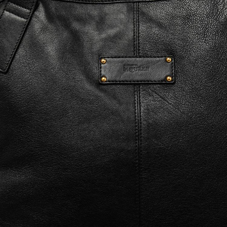 Pre Owned Alexander McQueen Black Leather Large De Manta Tote