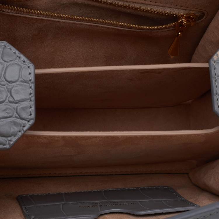 Pre Owned Alexander McQueen Grey Croc Embossed Leather Box Shoulder Bag