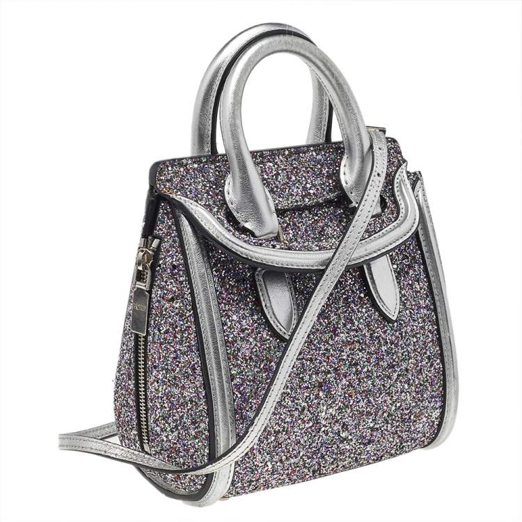 Pre Owned Alexander McQueen Silver Glitter And Leather Heroine Satchel