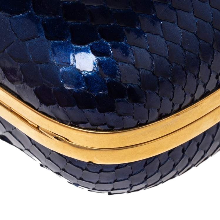 Pre Owned Alexander McQueen Blue Python Knuckle Box Clutch