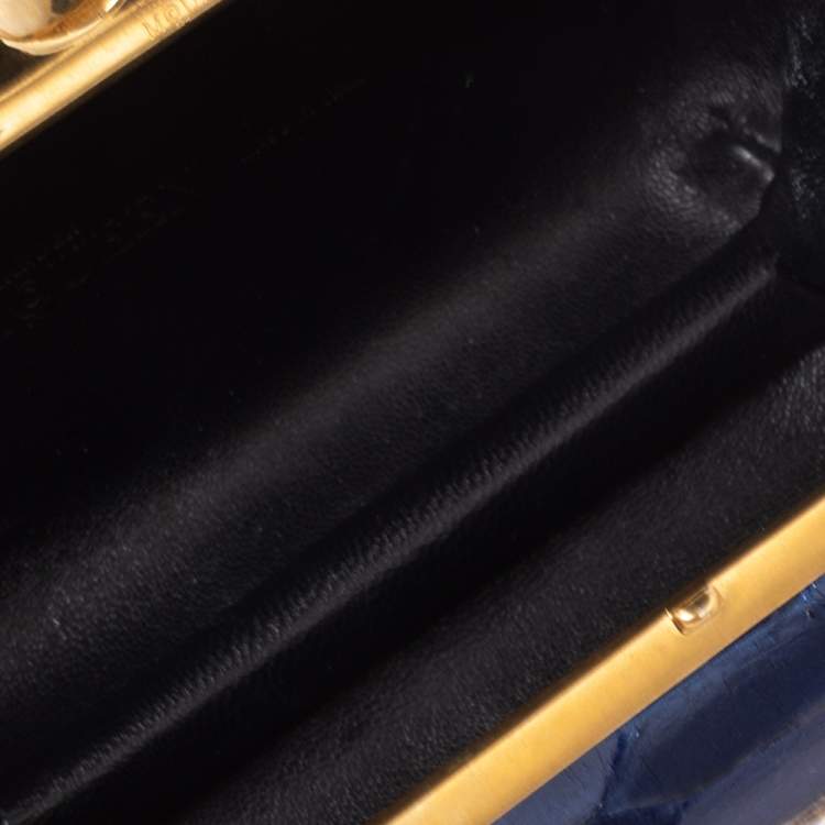 Pre Owned Alexander McQueen Blue Python Knuckle Box Clutch