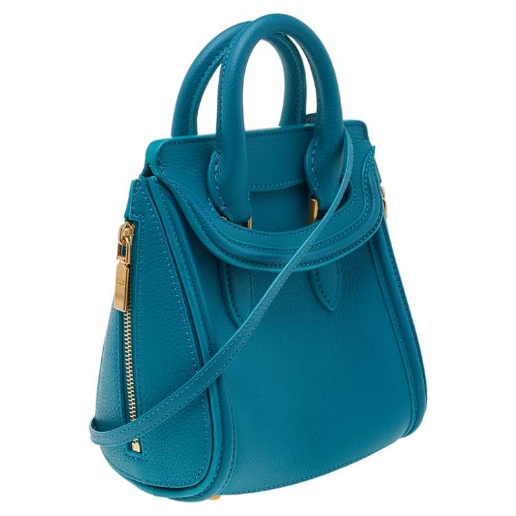 Pre Owned Alexander McQueen Turquoise Leather Mini Heroine Bag