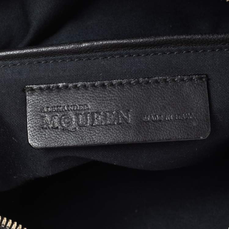 Pre Owned Alexander McQueen Black/Pink Floral Print Satin and Leather Medium De Manta Clutch