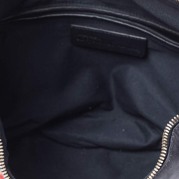 Pre Owned Alexander McQueen Black/Pink Floral Print Satin and Leather Medium De Manta Clutch