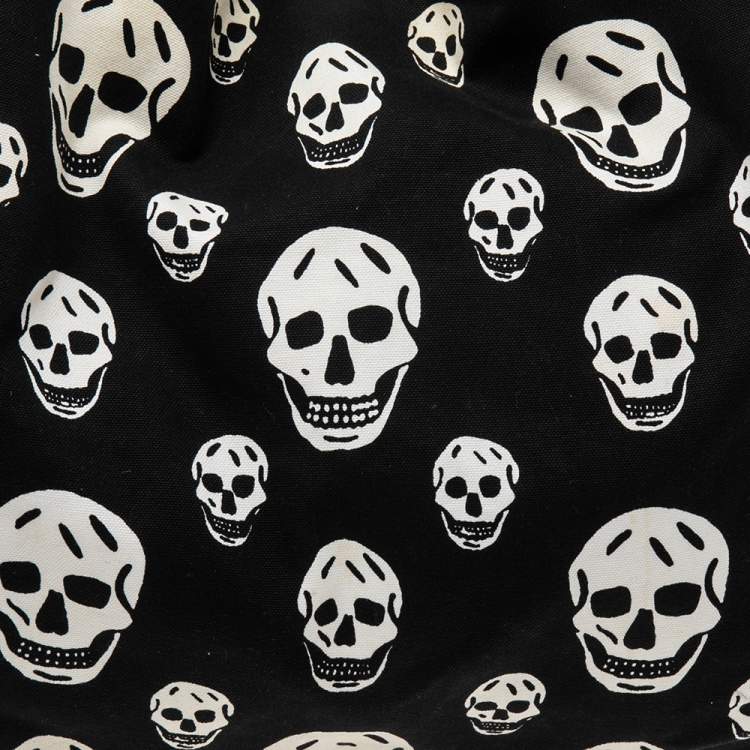 Pre Owned Alexander McQueen Black Skull Print Canvas Tote