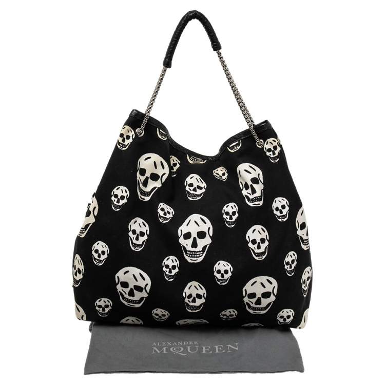 Pre Owned Alexander McQueen Black Skull Print Canvas Tote