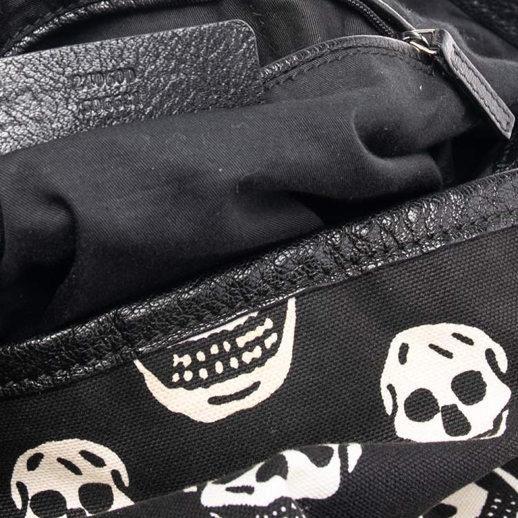 Pre Owned Alexander McQueen Black Skull Print Canvas Tote