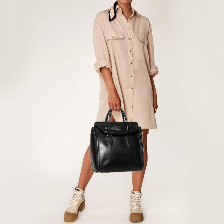 Pre Owned Alexander McQueen Black Leather Medium Heroine Tote