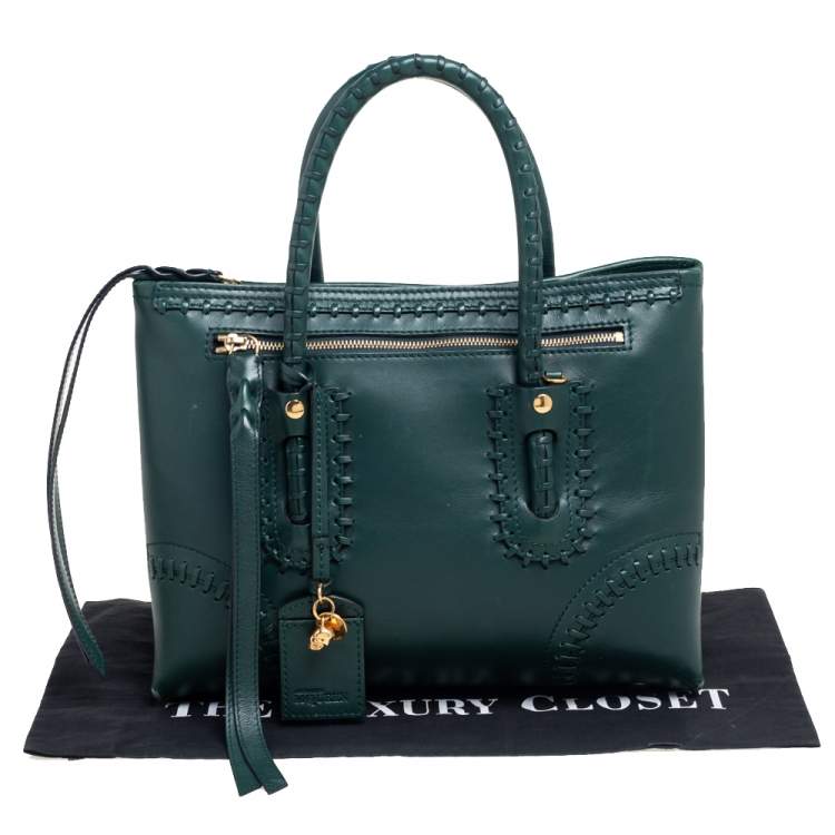 Pre Owned Alexander McQueen Green Leather Folkstitch Tote