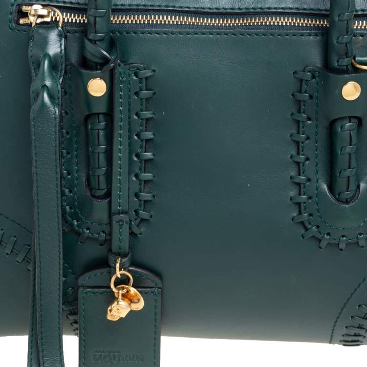 Pre Owned Alexander McQueen Green Leather Folkstitch Tote