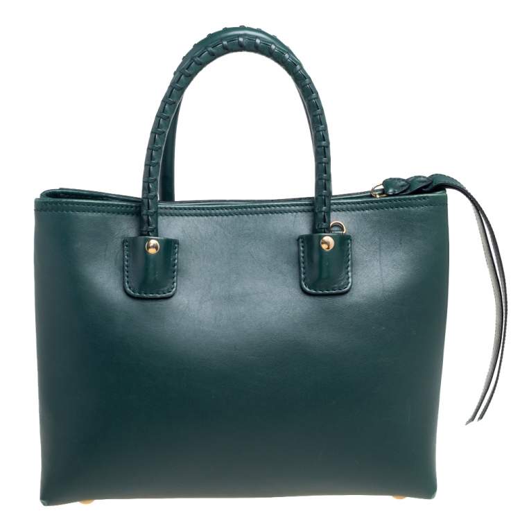 Pre Owned Alexander McQueen Green Leather Folkstitch Tote