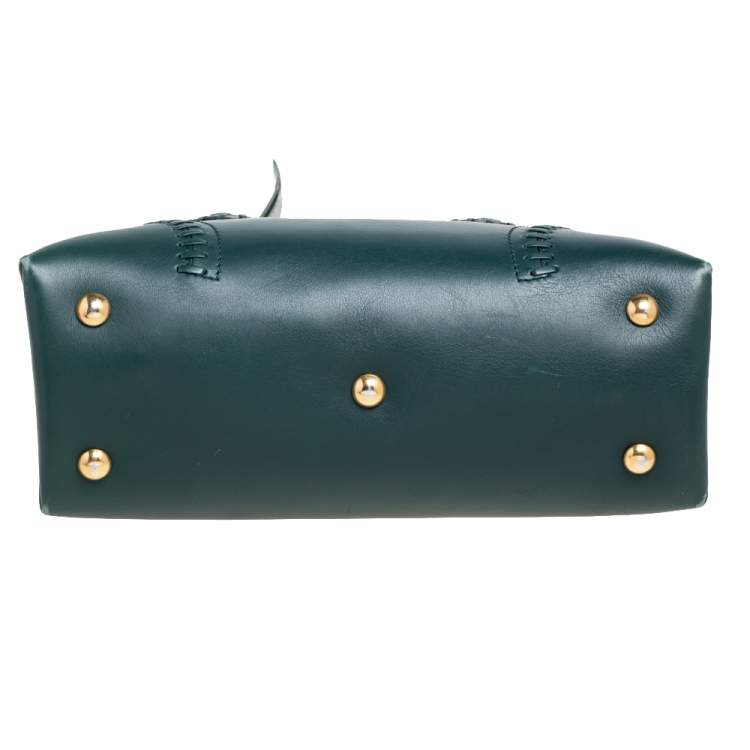 Pre Owned Alexander McQueen Green Leather Folkstitch Tote