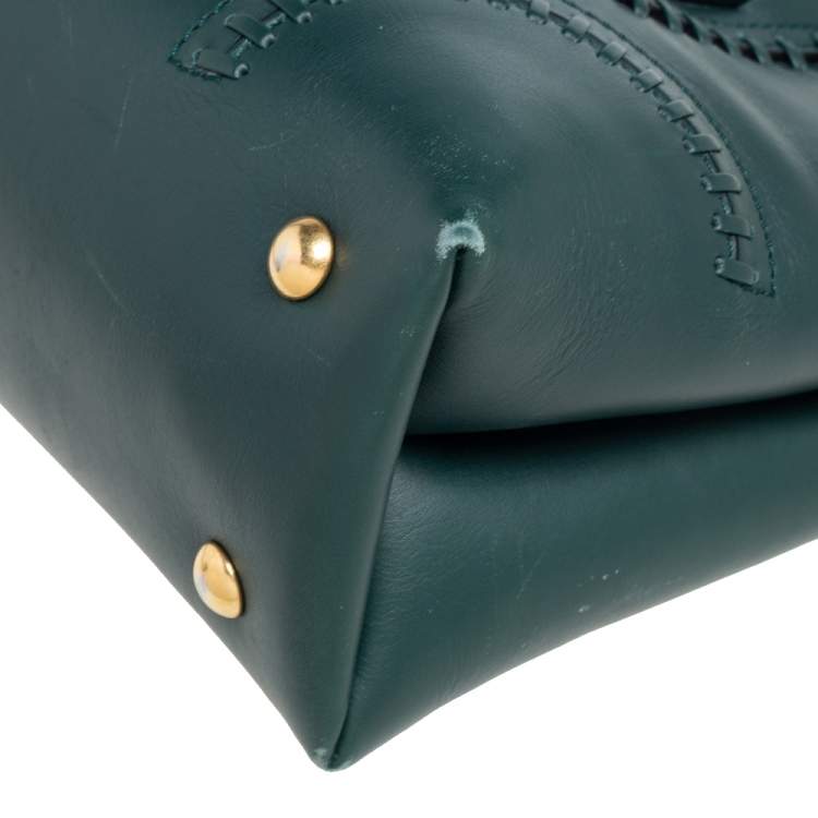 Pre Owned Alexander McQueen Green Leather Folkstitch Tote
