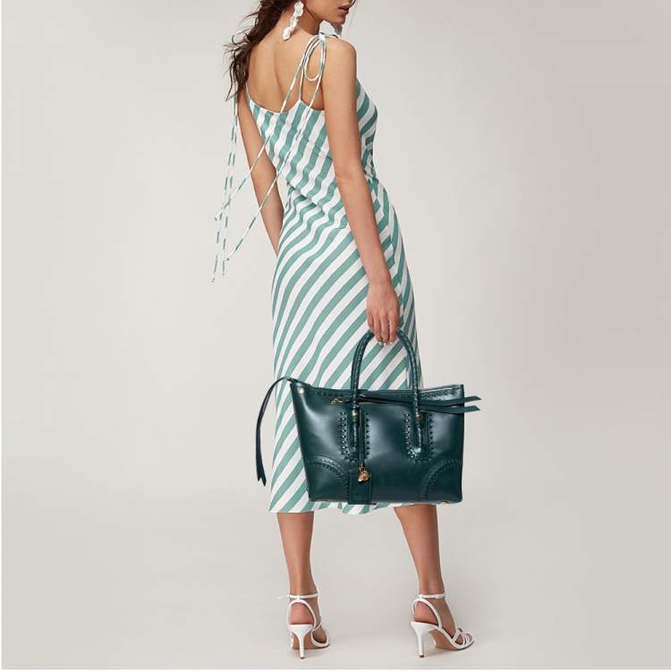 Pre Owned Alexander McQueen Green Leather Folkstitch Tote