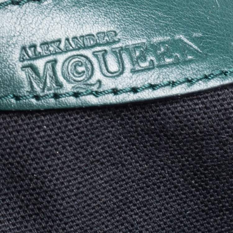 Pre Owned Alexander McQueen Green Leather Folkstitch Tote