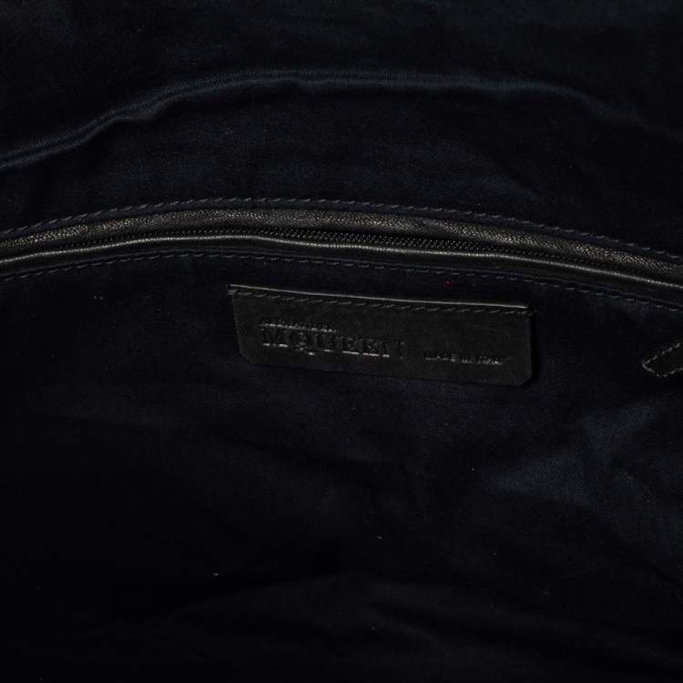 Pre Owned Alexander McQueen Black Embroidered Leather Medium De Manta Clutch