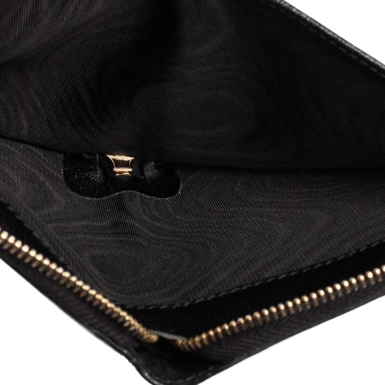 Pre Owned Alexander McQueen Black Leather Skull Zip Around Wallet