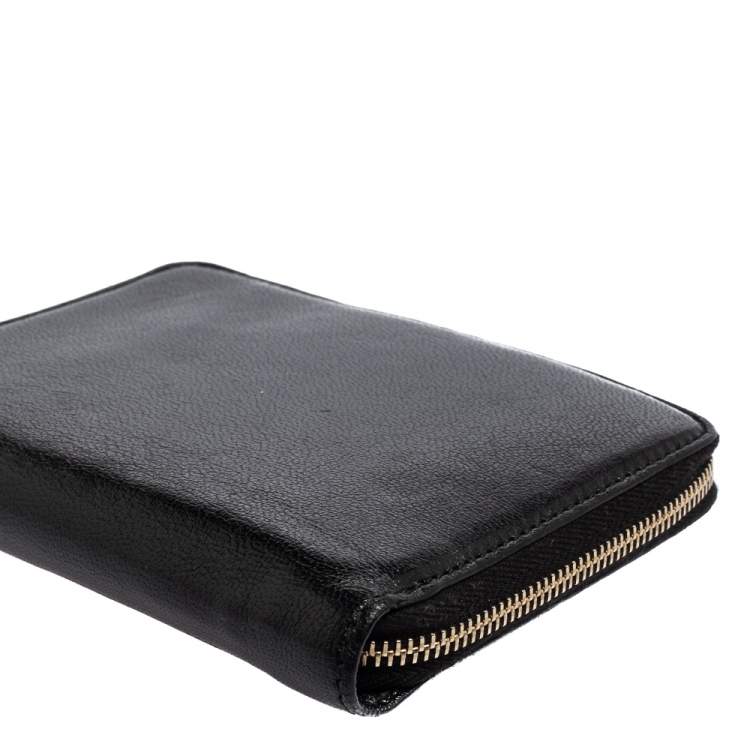 Pre Owned Alexander McQueen Black Leather Skull Zip Around Wallet
