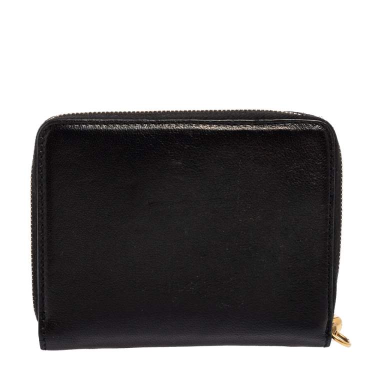 Pre Owned Alexander McQueen Black Leather Skull Zip Around Wallet