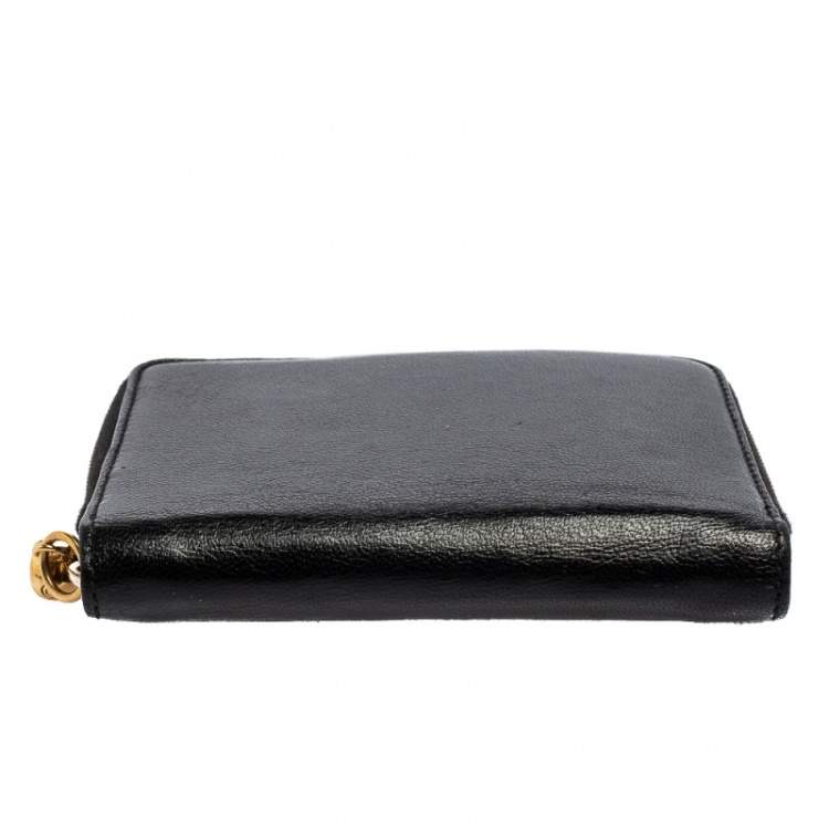 Pre Owned Alexander McQueen Black Leather Skull Zip Around Wallet