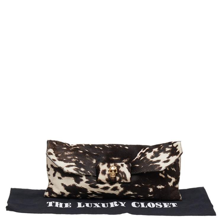 Pre Owned Alexander McQueen Brown Animal Print Calf Hair Clutch