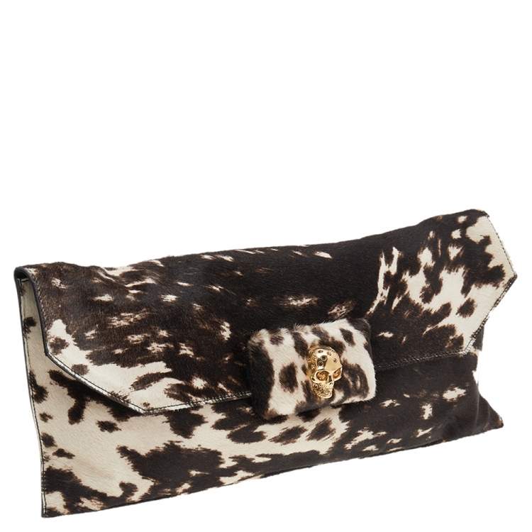 Pre Owned Alexander McQueen Brown Animal Print Calf Hair Clutch