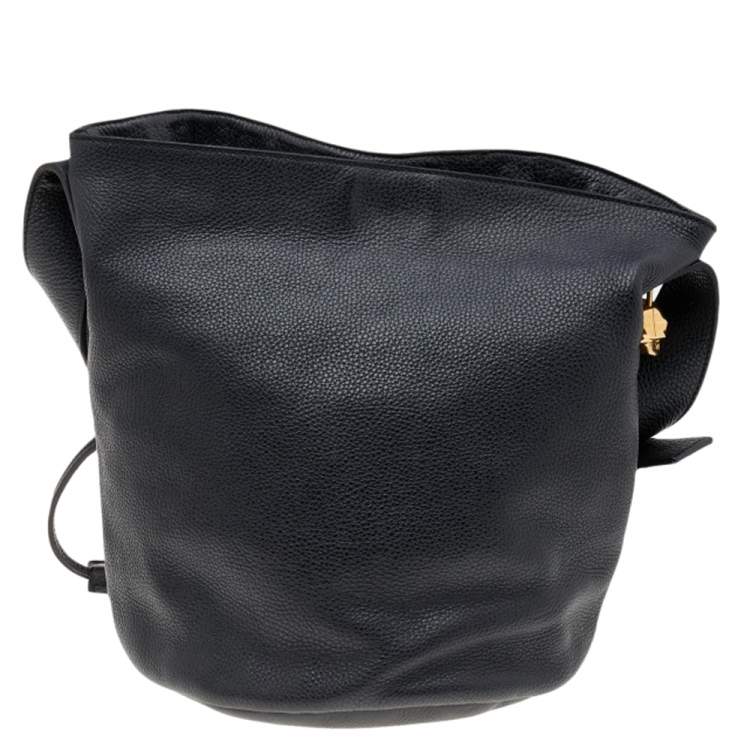 Pre Owned Alexander McQueen Black/Peach Woven Detail Leather Skull Bucket Bag